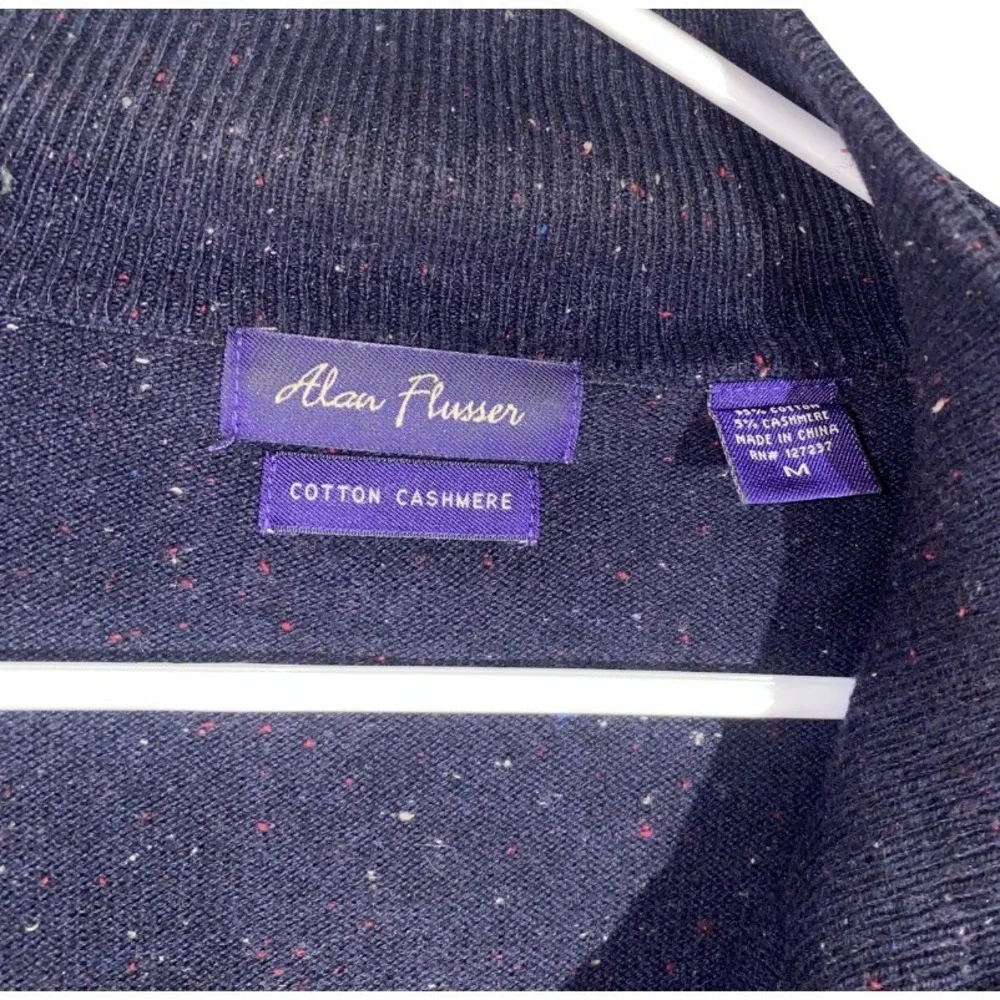 Alan Flusser‎ Mens Navy Blue Cotton Cashmere Donegal Fleck Quarter Zip Sweater M